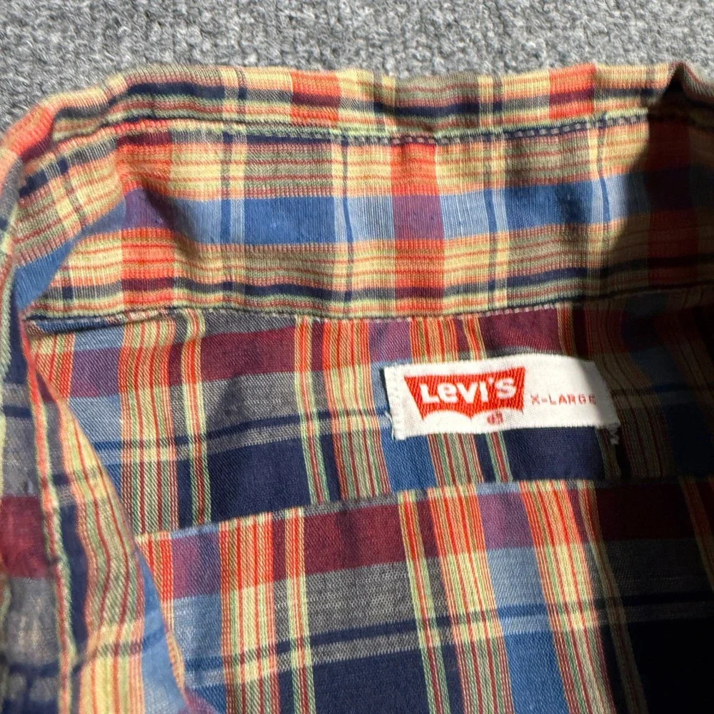 Vintage Levis Plaid Button Down Shirt XL White Tab Long Sleeve Blue Red Yellow
